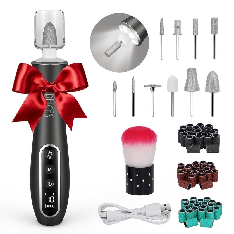 PELCAS Electric Nail Drills, Professional Cordless Nail File Kit with Light, 10 Speeds Manicure & Pedicure Kit for Human, Pet, Thick Toenails, Natural & Acrylic Nails Grey - Image 1